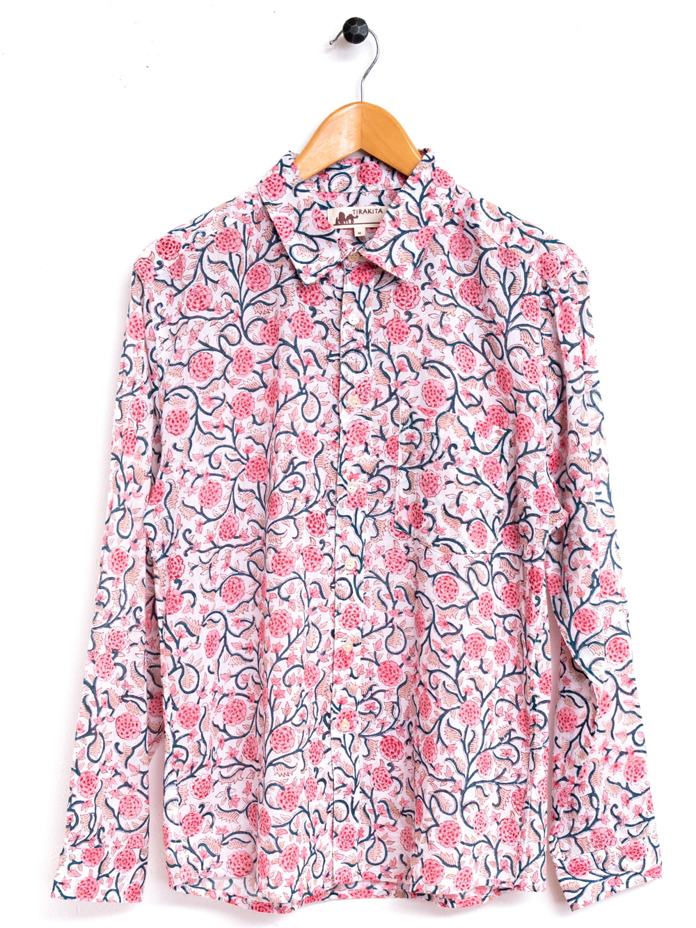 ボタニカル柄の木版染めが美しい 長袖コットンシャツ の通販[送料無料 