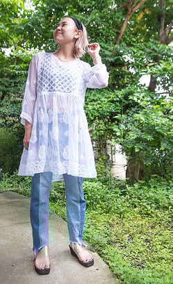 透け感で軽やかに チュール刺繍のシアーチュニック - サブ3