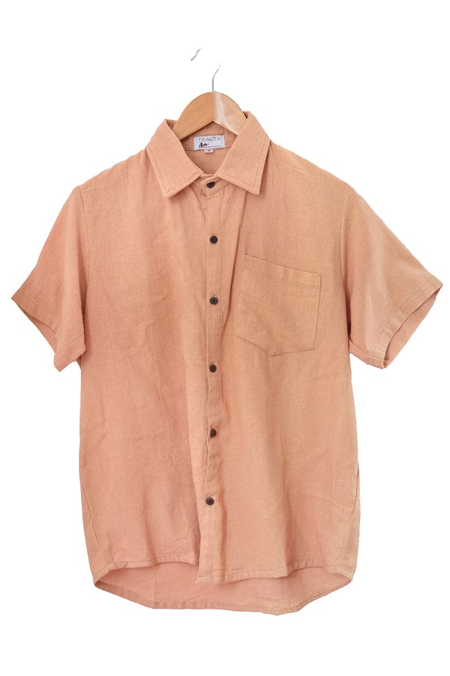 ラフコットンのシンプル半袖シャツ 10 - テラコッタ