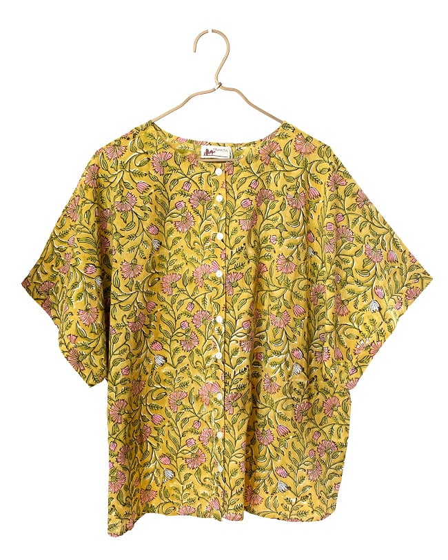 朝の気分で前を決める ブロックプリントの2WAYシャツ 11 - 3：イエロー