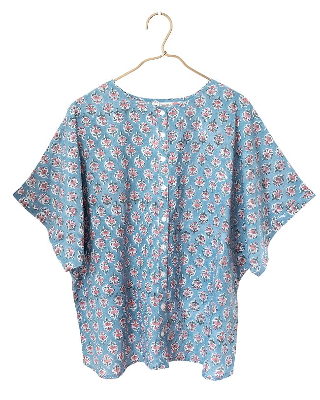 朝の気分で前を決める ブロックプリントの2WAYシャツ 12 - 4：ブルー