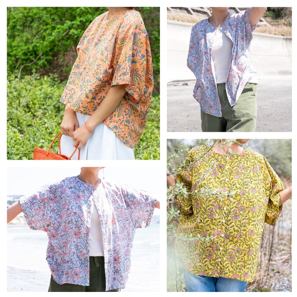 朝の気分で前を決める ブロックプリントの2WAYシャツ4枚目の説明写真です