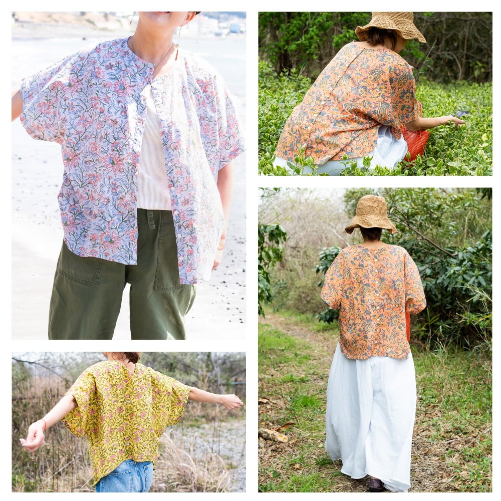 朝の気分で前を決める ブロックプリントの2WAYシャツ5枚目の説明写真です