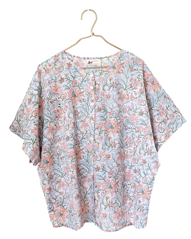 朝の気分で前を決める ブロックプリントの2WAYシャツ 9 - 1：グレー　