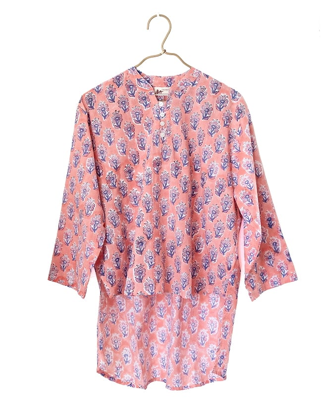 ウッドブロックプリントのバックロング クルティ風チュニックシャツの選択用写真