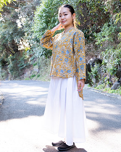 ウッドブロックプリントのバックロング クルティ風チュニックシャツ - サブ2