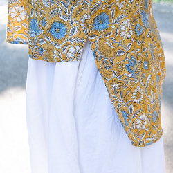 ウッドブロックプリントのバックロング クルティ風チュニックシャツ - サブ3