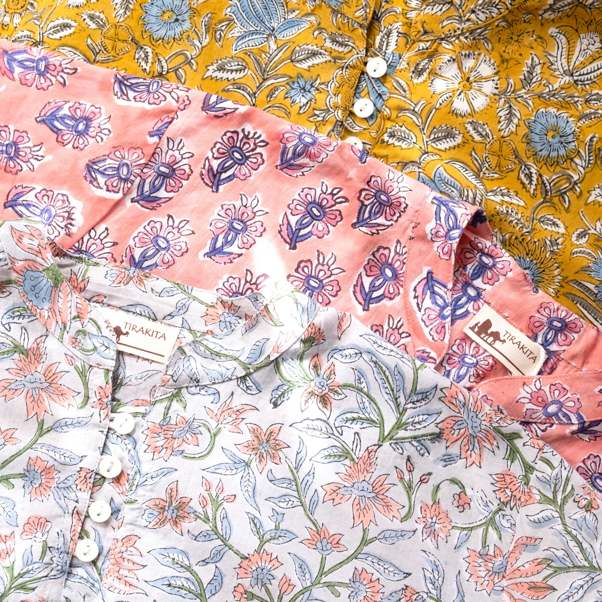 ウッドブロックプリントのバックロング クルティ風チュニックシャツ3枚目の下部説明写真です