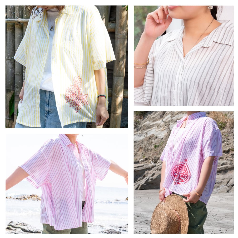 伝統職人が描く、ウッドブロック・ストライプシャツ3枚目の説明写真です