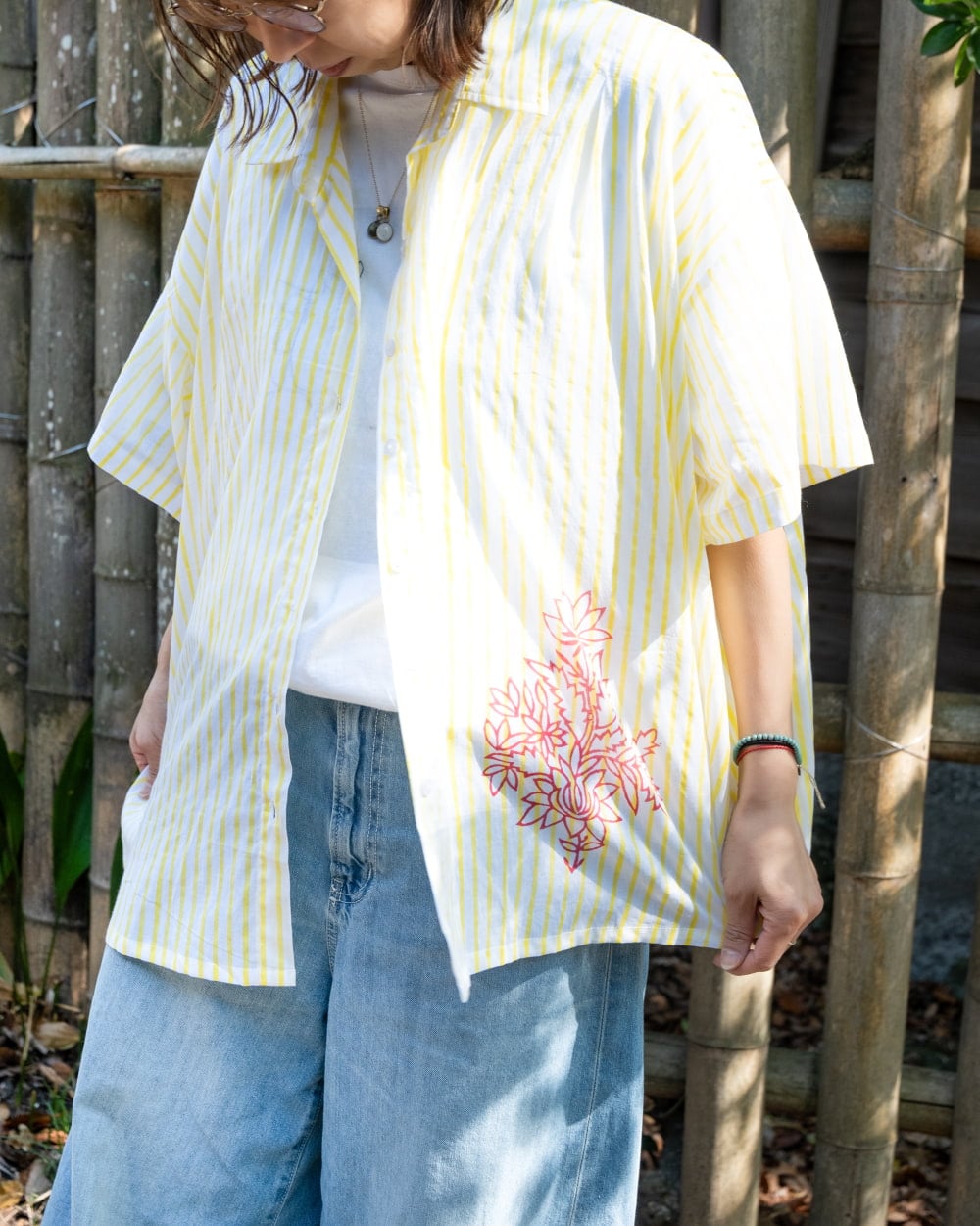 伝統職人が描く、ウッドブロック・ストライプシャツ5枚目の説明写真です