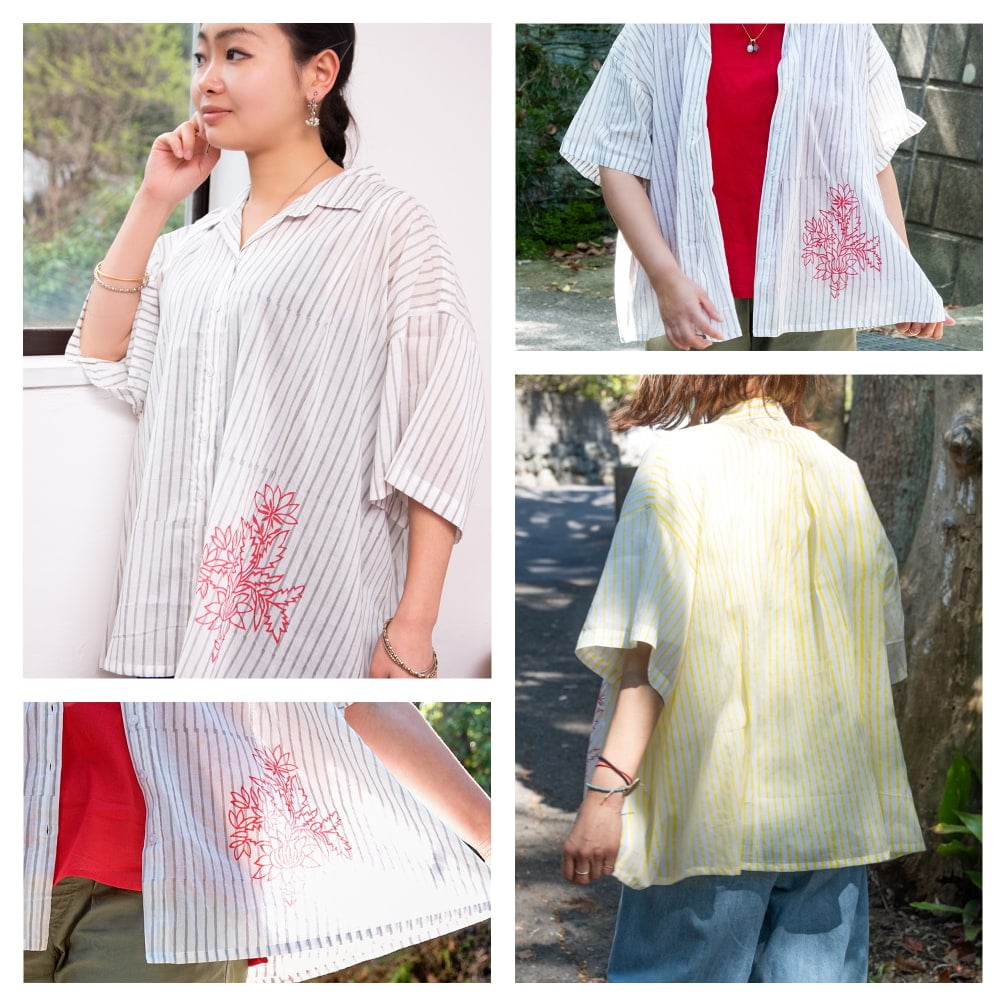 伝統職人が描く、ウッドブロック・ストライプシャツ4枚目の説明写真です