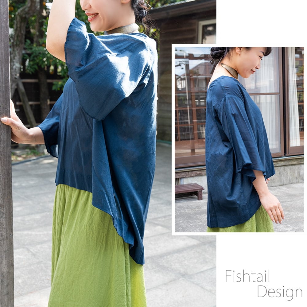 柔らかい素材が優しく肌を包む　シアー素材のワイドスリーブシャツ2枚目の説明写真です