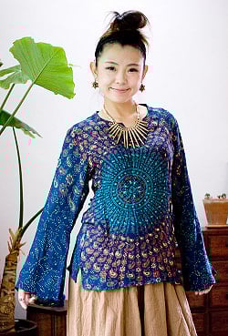 ぬくもりを感じる 長袖ウッドブロックプリントシャツ - サブ2