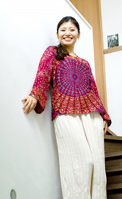 ぬくもりを感じる 長袖ウッドブロックプリントシャツ - サブ5