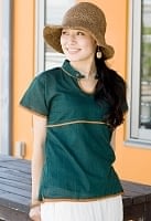 半袖コットンパイピングシャツ -　深緑の商品写真