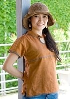 半袖コットンパイピングシャツ -　黄土の商品写真
