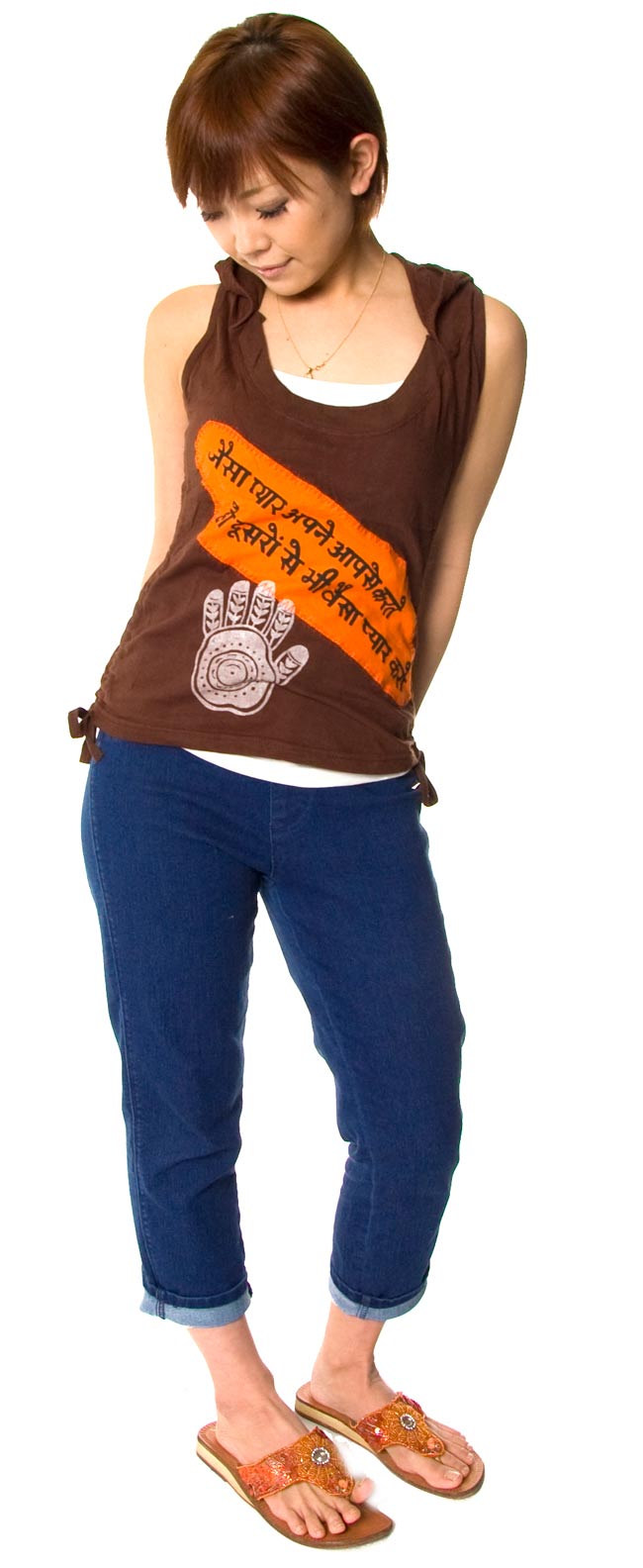 メヘンディプリント タンクトップパーカー 【茶】の写真