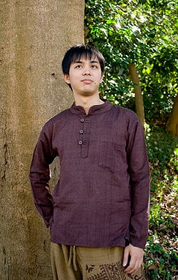 シンプルで着やすい！長袖コットンボタンクルタ - サブ3