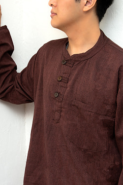 シンプルで着やすい！長袖コットンボタンクルタ - サブ4