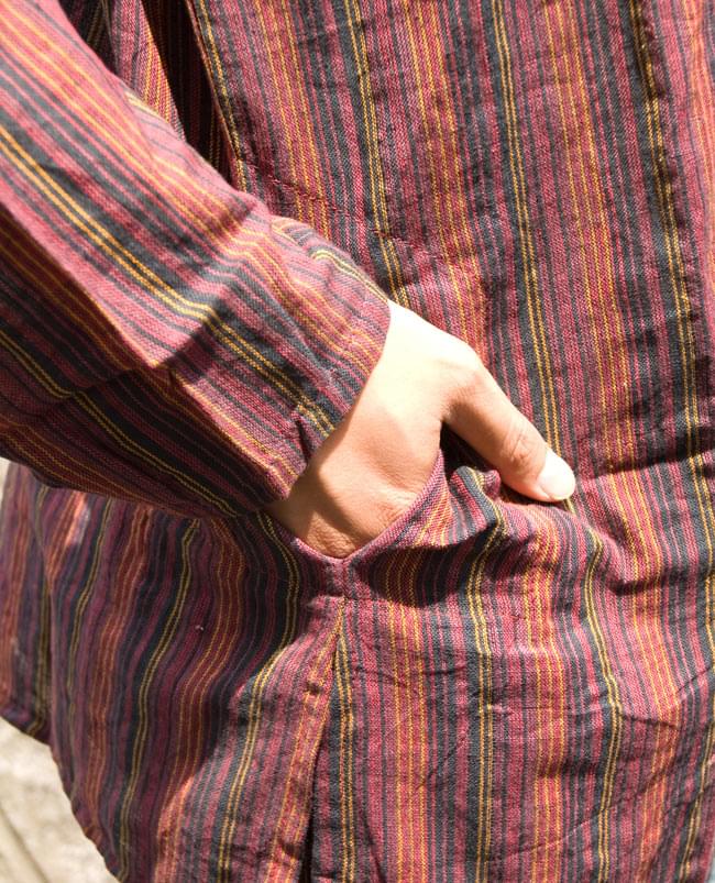 長袖ボタンクルタ 【赤系】の商品写真 5枚目 ポケットもあります。