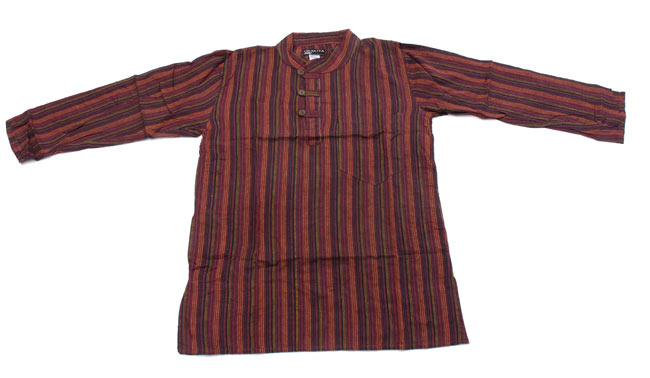 長袖ボタンクルタ 【赤系】の商品写真 6枚目 広げてみました。