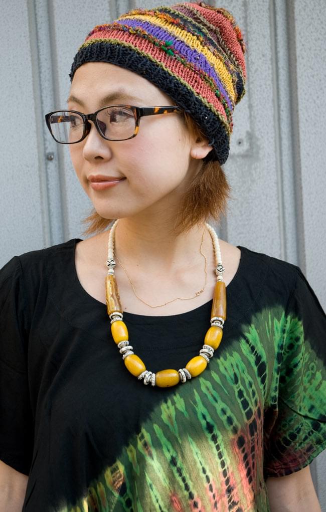 タイダイフレア半袖シャツ - グリーン系 4 - 胸元をアップにしてみました。