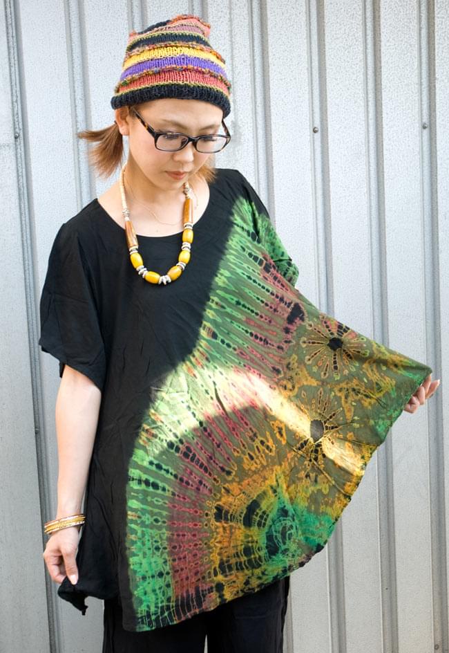 タイダイフレア半袖シャツ - グリーン系 5 - フレアになっているのでゆったり着れますよ。