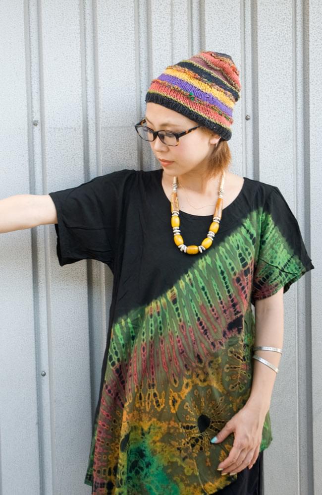 タイダイフレア半袖シャツ - グリーン系 6 - 袖口はこんな感じです。