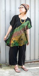 タイダイフレア半袖シャツ - グリーン系の商品写真