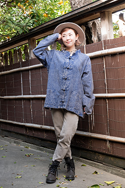 シンプル無地のストーンウォッシュクルタシャツ - サブ4