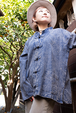 シンプル無地のストーンウォッシュクルタシャツ - サブ5