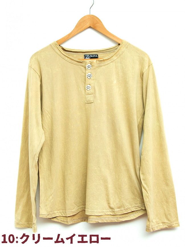 ストーンウォッシュのボタン付Tシャツ 20 - 10:クリームイエロー