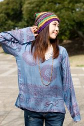 長袖Vネックラムナミシャツ - ブルーグレーの商品写真