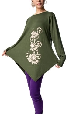 ロータスプリント アシンメトリーストレッチシャツ - サブ5