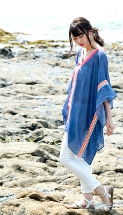 デニム風ガーゼのカフタンチュニック - サブ2
