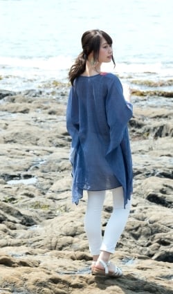 デニム風ガーゼのカフタンチュニック - サブ3