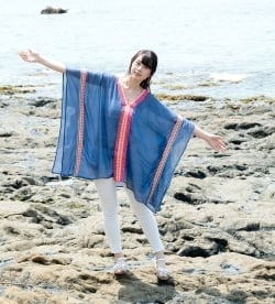 デニム風ガーゼのカフタンチュニック - サブ4