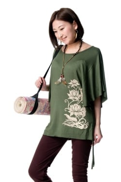 ロータスプリントのバタフライスリーブTシャツ - サブ2