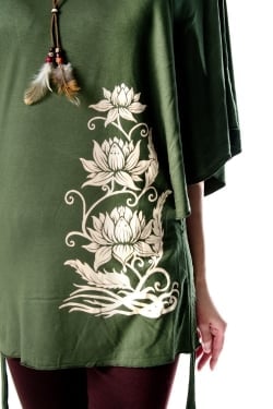 ロータスプリントのバタフライスリーブTシャツ - サブ5