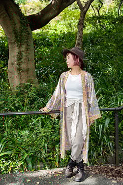 インドの木版染め コットンロングガウン - サブ2