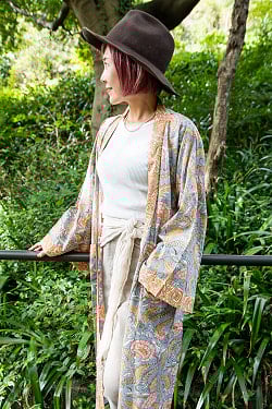 インドの木版染め コットンロングガウン - サブ3