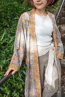 インドの木版染め コットンロングガウン - サブ4