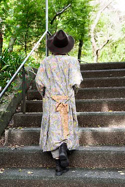 インドの木版染め コットンロングガウン - サブ5