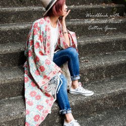 インドの木版染め コットンロングガウン