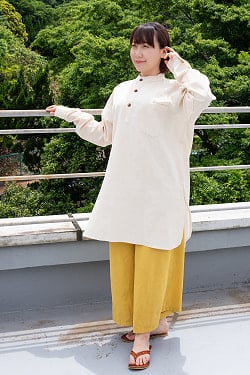 長めの丈が嬉しい！長袖コットンボタンクルタ - サブ2