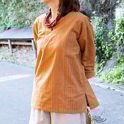 ストライプ織のシンプルクルタ風シャツ - サブ3