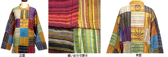 パッチワークコットンシャツの上部写真説明