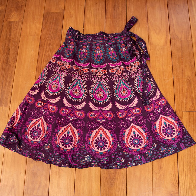 インド伝統柄が美しい　コットンラップスカート-ミモレ丈 11 - 4：パープル