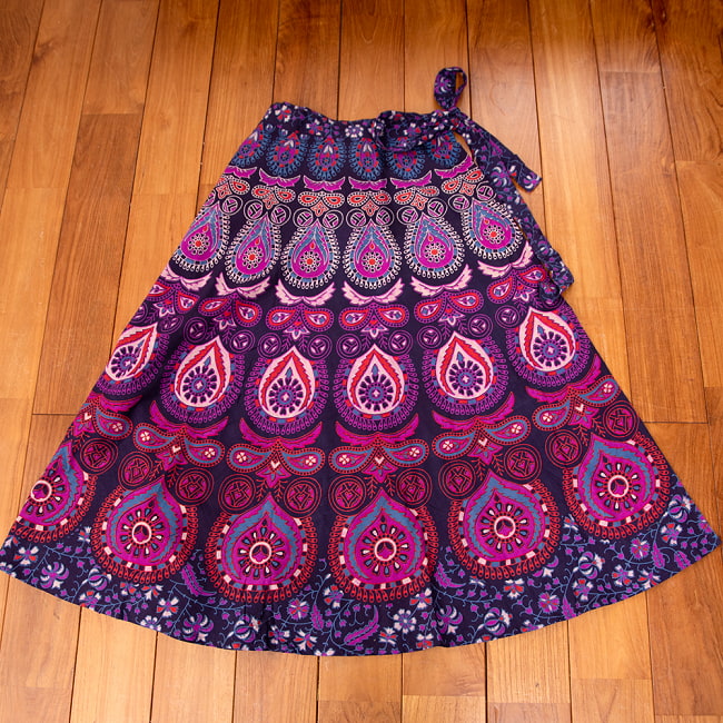 インド伝統柄が美しい　コットンラップスカート-マキシ丈 11 - 3：パープル