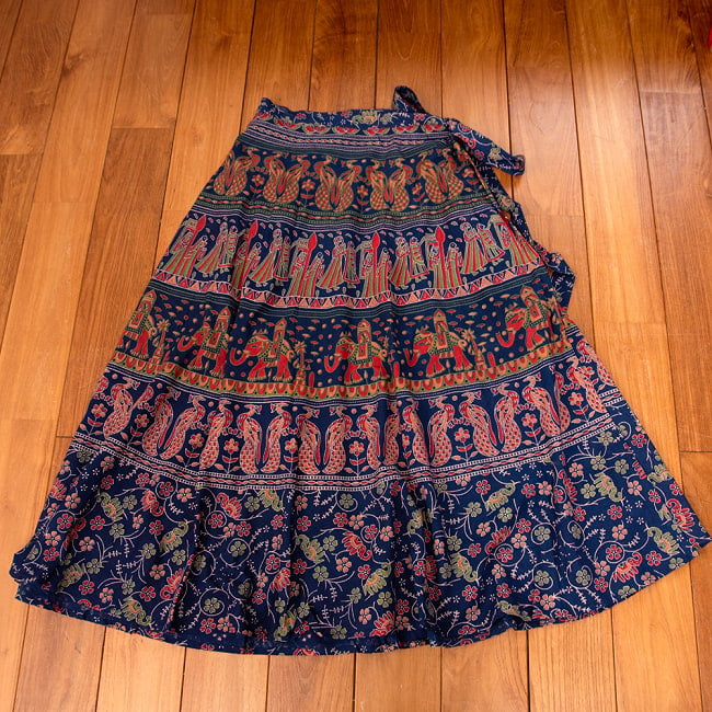 インド伝統柄が美しい　コットンラップスカート-マキシ丈 13 - 5：ネイビー